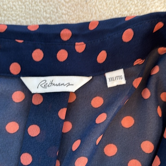 Reitmans 3/4 sleeve navy polka dot blouse, size XL - Picture 2 of 5